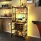 Brown Multi-functional Wine Bar Rack with 4 Tier Storage Shelves and Power Outlets